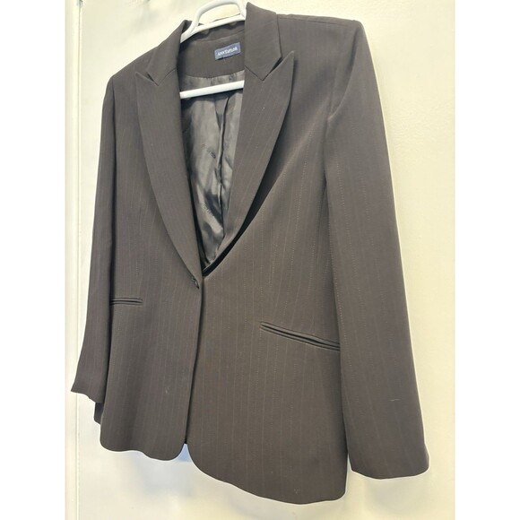 Ann Taylor Blazer Suit Jacket Women's Size M Black Pinstriped Offixe Corpcore - Picture 5 of 5